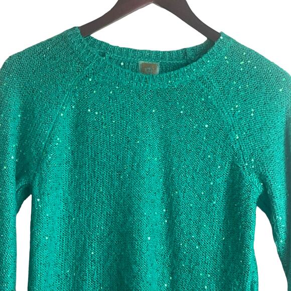 Anne Klein Sweater Women S Kelly Green 3/4 Sleeve Sequins Holiday Festive Party - Picture 11 of 11